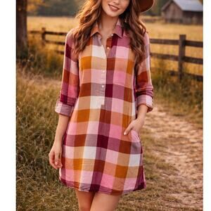 Old Navy women's plaid shirt dress Small button front long sleeves cottage fall